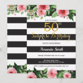 サプライズ50歳の誕生日招待状 女性 花 招待状 (正面/裏面)