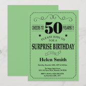 サプライズ50歳の誕生日 黒と緑 招待状 (正面/裏面)