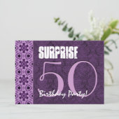 サプライズ50歳誕生日パープルレース テンプレート01 招待状 (スタンド正面)