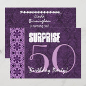 サプライズ50歳誕生日パープルレース テンプレート01 招待状 (正面/裏面)