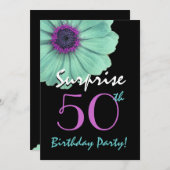 サプライズ50番目の誕生日ターコイズとパープルデイジー 招待状 (正面/裏面)
