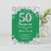 サプライズ50誕生日グリーン&シルバーダイヤモンド 招待状 (スタンド正面)