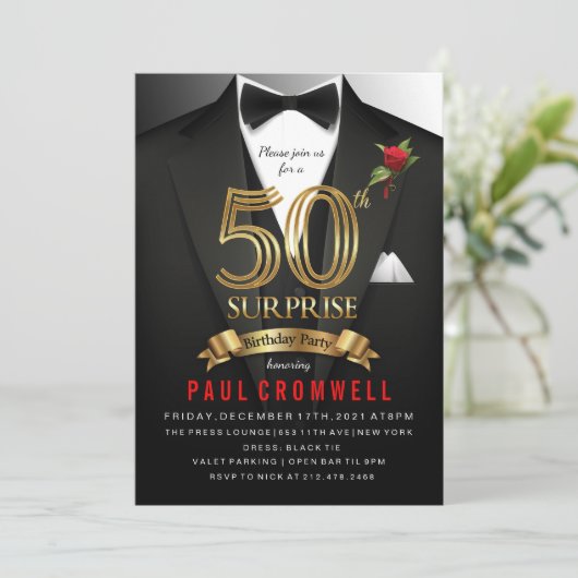 サプライズ50誕生日タキシード招待状 招待状 (スタンド正面)