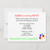 サプライズ50誕生日バルーンパーティの招待状 招待状 (裏面)