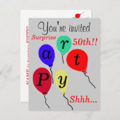 サプライズ50誕生日バルーンパーティの招待状 招待状 (正面/裏面)