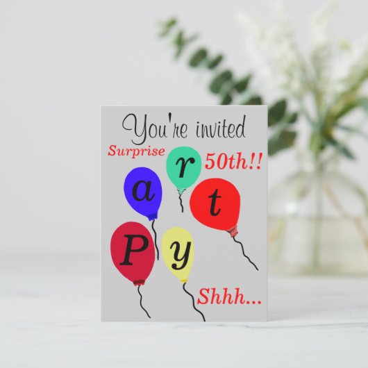 サプライズ50誕生日バルーンパーティの招待状 招待状 (スタンド正面)