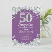 サプライズ50誕生日パープルとシルバーダイヤモンド 招待状 (スタンド正面)