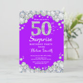 サプライズ50誕生日パープルとシルバーダイヤモンド 招待状 (スタンド正面)