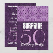 サプライズ50誕生日パープルレーステンプレート01 招待状 (正面/裏面)