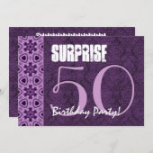 サプライズ50誕生日パープルレーステンプレート01 招待状 (正面/裏面)