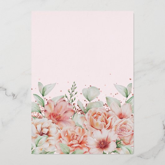 サプライズ50誕生日ピンクフローラバラ金ゴールド 箔招待状 (裏面)