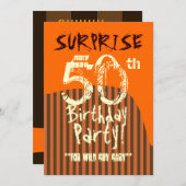 サプライズ50誕生日ブラウンアイボリーオレンジA01 招待状 (正面/裏面)