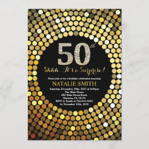 サプライズ50誕生日ブラックと金ゴールドグリッター 招待状