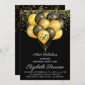 サプライズ50誕生日ブラックと金ゴールド 招待状 (正面/裏面)