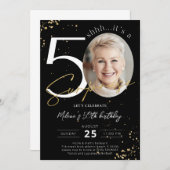 サプライズ50誕生日ブラック金ゴールドフォト招待状 招待状 (正面/裏面)