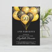 サプライズ50誕生日ブラック&金ゴールド招待状 招待状 (スタンド正面)