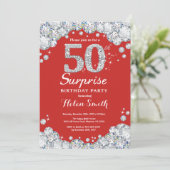 サプライズ50誕生日招待状シルバーダイヤモンド 招待状 (スタンド正面)