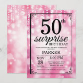 サプライズ50誕生日招待状ピンクグリッター 招待状 (正面/裏面)