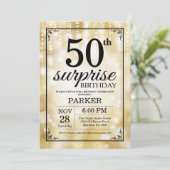 サプライズ50誕生日招待状金ゴールドグリッター 招待状 (スタンド正面)