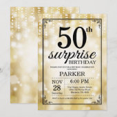 サプライズ50誕生日招待状金ゴールドグリッター 招待状 (正面/裏面)