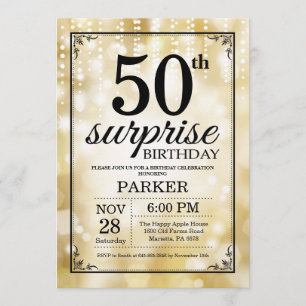 サプライズ50誕生日招待状金ゴールドグリッター 招待状