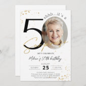 サプライズ50誕生日金ゴールドフォト招待状 招待状 (正面/裏面)