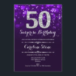 サプライズ50誕生日 – パープルシルバー 招待状<br><div class="desc">サプライズ50th誕生日招待状。紫エレガントのデザインとフェイクグリッター銀大人の誕生日。ダイヤモンド、《写真》ぼけ味ライト、スクリプトフォント。男女の招待状。誕生日パーティスタイリッシュに最適。メッセージもしの詳細なカスタマイズが必要。</div>