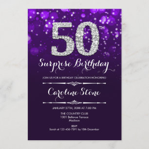サプライズ50誕生日 – パープルシルバー 招待状