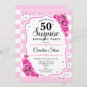 サプライズ50誕生日 – ピンクホワイト 招待状 (正面/裏面)