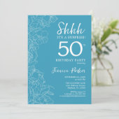 サプライズ50誕生日-フローラライトブルー 招待状 (スタンド正面)