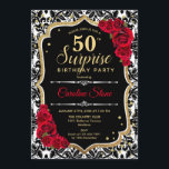 サプライズ50誕生日 – ブラック金ゴールドレッド招待状 招待状<br><div class="desc">サプライズ50th誕生日招待状。黒フェミニン色、赤いデザインとフェイクグリッター金ゴールド。特徴ダマスクパターン、赤いバラ、スクリプトのフォントと紙吹雪。エレガントな誕生日パーティーに最適。任意のパーソナライズされた年齢を示すことができる。メッセージもしの詳細なカスタマイズが必要。</div>
