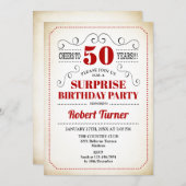 サプライズ50誕生日 – 赤白ブラック 招待状 (正面/裏面)