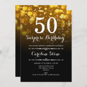 サプライズ50誕生日 – 黒金ゴールド白 招待状 (正面/裏面)