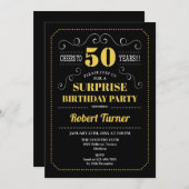 サプライズ50誕生日 – 黒金ゴールド 招待状 (正面/裏面)