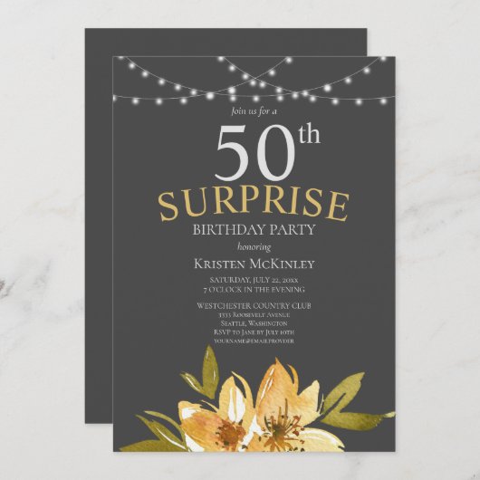 サプライズ50thイエローフローラ誕生日パーティー 招待状 (正面/裏面)