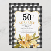 サプライズ50thバッファロープレイドイエローフローラ誕生日 招待状 (正面/裏面)