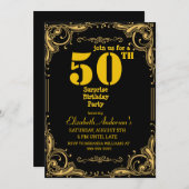 サプライズ50thバースデーパーティブラック&金ゴールド 招待状 (正面/裏面)