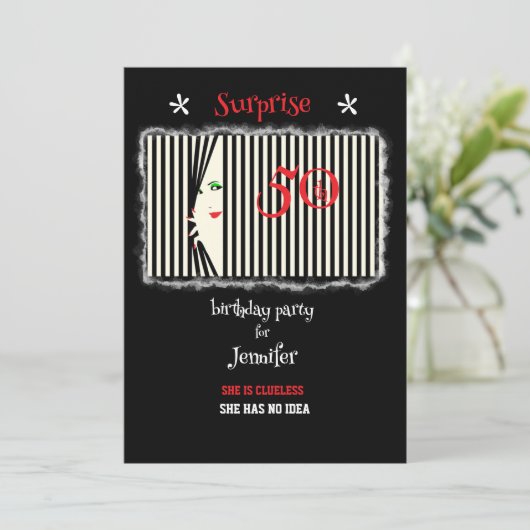 サプライズ50thバースデーパーティーストライプの 招待状 (スタンド正面)
