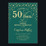 サプライズ50thバースデーパーティー – エメラルドグリーン金ゴールド 招待状<br><div class="desc">50歳の誕生日パーティーの招待状。エメラルドエレガントグリーンとグリッター金ゴールドのフェイクデザイン。スクリプトフォントとダイヤモンド紙吹雪の機能。応援50年！メッセージもしの詳細なカスタマイズが必要。</div>