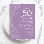 サプライズ50thバースデーパーティー – パープルフローラ 招待状<br><div class="desc">パープルフローラサプライズ50th誕生日パーティーの招待。ボタニカルモダンアクセントとタイポグラフィスクリプトフォントを搭載したミニマルデザイン。女シンプルの驚きの日のお祝いに最適なフェミニン招待状カースタイリッシュド。任意のカスタマイズ年齢にすることができる。</div>