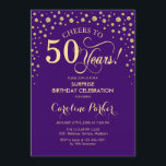 サプライズ50thバースデーパーティー – パープル金ゴールド 招待状<br><div class="desc">50歳の誕生日パーティーの招待状。紫エレガントと王室のグリッターのフェイク金ゴールドのデザイン。スクリプトフォントとダイヤモンド紙吹雪の機能。応援50年！メッセージもしの詳細なカスタマイズが必要。</div>