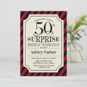 サプライズ50thバースデーパーティー – ブラックレッドストライプズ 招待状 (スタンド正面)