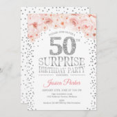 サプライズ50thバースデーパーティー – ホワイトシルバーピンク 招待状 (正面/裏面)