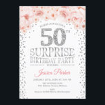 サプライズ50thバースデーパーティー – ホワイトシルバーピンク 招待状<br><div class="desc">50歳の誕生日パーティーの招待状。エレガントグリッター銀フェイク白とピンクのデザイン。特徴紙吹雪、スクリプトフォントと水色赤面ピンクの花。メッセージもしの詳細なカスタマイズが必要。</div>