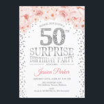 サプライズ50thバースデーパーティー – ホワイトシルバーピンク 招待状<br><div class="desc">50歳の誕生日パーティーの招待状。エレガントグリッター銀フェイク白とピンクのデザイン。特徴紙吹雪、スクリプトフォントと水色赤面ピンクの花。メッセージもしの詳細なカスタマイズが必要。</div>
