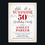 サプライズ50thバースデーパーティー – ホワイトレッドブラック 招待状<br><div class="desc">50歳の誕生日パーティーの招待状。白シンプルと赤と黒の古典的なデザイン。機能スクエレガントリプトフォント男性または女性のための驚きの日のお祝い。どんなカスタマイズ年にも入る事ができる！</div>