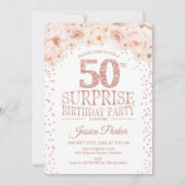 サプライズ50thバースデーパーティー – ホワイトローズ金ゴールド 招待状 (正面)