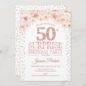 サプライズ50thバースデーパーティー – ホワイトローズ金ゴールド 招待状 (正面/裏面)