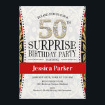 サプライズ50thバースデーパーティー – ホワイト金ゴールドレッド 招待状<br><div class="desc">驚きの50th誕生日パーティー招待エレガントデザインでフェイクグリッター金ゴールド、白と赤。</div>
