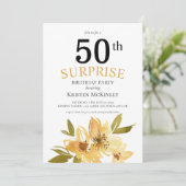 サプライズ50thブラックイエローフローラ誕生日 招待状 (スタンド正面)